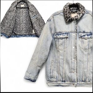 FREE PEOPLE Wild Ones Trucker Sherpa Denim Jean Jacket M Medium